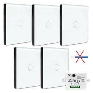 Kit Interrupteur sans fil tactile et sans neutre requis - Boutons va et vient prêt à poser – 5 Télécommande murale + 1 module radio encastrable