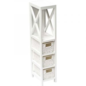 Tendance Meuble de rangement en Bois Blanc avec 1 Étagère et 3 Paniers H 82 cm