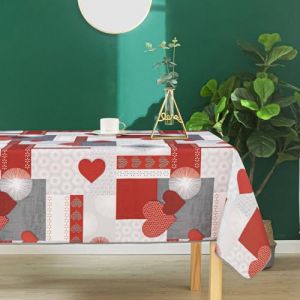 Home maison Homemaison - Nappe Rectangulaire Esprit Romantique - Polyester Enduit - Imperm&eacute;able, Traitement Anti Tache - pour Table Cuisine, Salle &agrave; Manger - 145 x 200 cm - Rouge