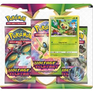 Asmodée Pokémon Pack 3 boosters Epée et Bouclier-Voltage Eclatant-Février 2021-Jeu de Cartes à Collectionner (Modèle aléatoire Flambino ou Ouistempo), 3PACKPOKDAY21