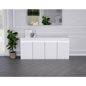 Amaury - buffet bas - blanc - plateau effet marbre - 208 cm