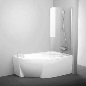 Ravak Chrome - Paroi de baignoire monobloc CVSK1 Rosa, droite, 100x150 cm, aluminium brillant/verre transparent 7QRS0C00Y1