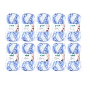 Fil Gründl Baby color (fil pour tricot & crochet au caractère laineux, composé de 70 % d’acrylique et 30 % de polyamide, 50 g / 150 m, aiguilles n° 3 ½ à 4 ½, 10 x 50 g), Blue Multicolor