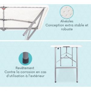 LifeGoods Table pliante - 60x120cm - Table de camping - R&eacute;sistante aux intemp&eacute;ries - Table pliante - Blanche