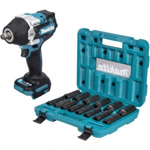 Makita Dtw 700 z Cl&eacute; &agrave; choc sans fil 18 v 700 Nm 1/2'' Brushless + cl&eacute; &agrave; douille 14 pces - sans batterie, sans chargeur