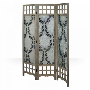 Décoshop26 Paravent 3 panneaux en bois marron et tissu gris style baroque 170x120 cm - marron