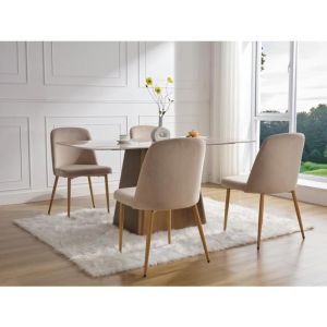 Lot de 6 chaises en velours et métal effet bois - Beige - MINAGRI