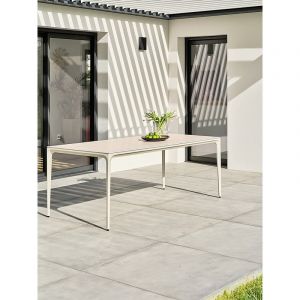 Remarquable Table de jardin 8 places en céramique sur verre - Grège