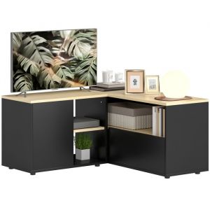 Homcom Meuble TV - 2 placards avec porte et 3 niches - 90 x 90 x 45 cm - chêne et noir