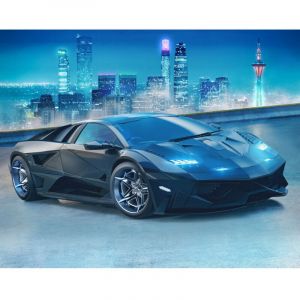 Walltastic Papier peint Voiture de course noire et gratte-ciels 305x244 cm