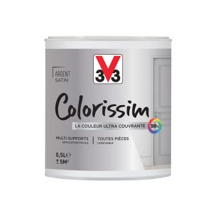 Image de V33 Peinture acrylique multi-supports Colorissim satin argent 500 ml