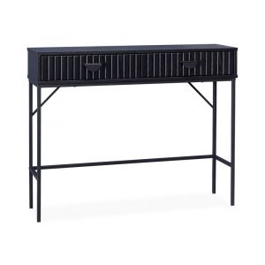 Console 2 tiroirs effet bois rainuré noir. pieds métal noir - Noir