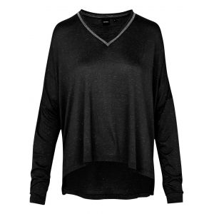 Kaporal T-shirt FEMME avec manches longues et col v noir maille d&eacute;vor&eacute;e