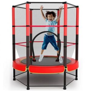 Trampoline pour Enfants Ø140cm, Trampoline Extérieur et Intérieur avec Filet de Sécurité Surélevé, Cadre en Acier, Trampoline