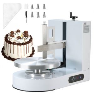 VEVOR Machine &agrave; Glacer les G&acirc;teaux 6-14 pouces, Machine &agrave; Lisser Cr&egrave;me &agrave; Faible Bruit, Plateau Tournant avec Grattoir R&eacute;glable, Vitesse de Rotation de 25 &agrave; 320 tr/min, Lisseur pour P&acirc;tisserie, Blanc