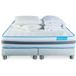 Body Care Pack BODYZONE 180x200 Ressorts ensachés 3 zones Ultra épaisseur + Couette + 2 oreillers 180 x 200 cm Blanc