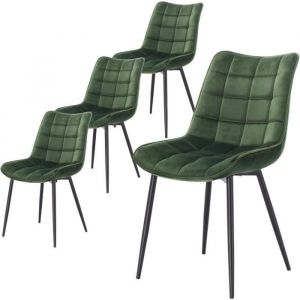 Lot de 4 Chaises de salle à manger. Chaise de cuisine scandinaves en velours. Pieds en métal. Vert Foncé - Woltu