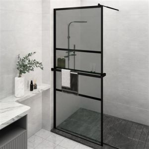 VidaXL Paroi de douche avec étagère Noir 100x195cm Verre ESG&Aluminium, cabine de douche, paroi de douche de baignoire, paroi de douche en verre