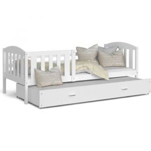 Lit Gigogne TEO 90x190 - Blanc-Blanc - Sommier et Matelas inclus
