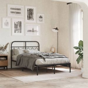 VidaXL Cadre de lit métal avec tête de lit noir 120x190 cm