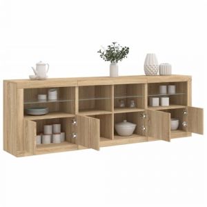 VidaXL Buffet avec Lumières LED, Armoire avec Porte, Meuble de Rangement, Organisateur de Salon Salle de Séjour Maison, Moderne, Chêne Sonoma