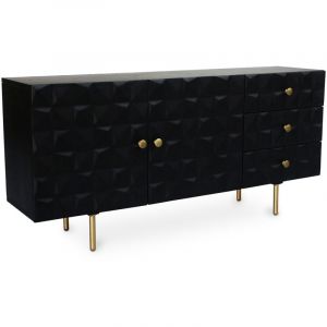 Privatefloor Buffet noir vintage en bois massif et métal - Huisu Noir