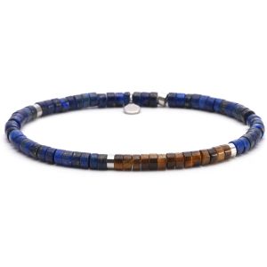 Bracelet Perles Heishi 4mm Pierre Lapis Lazuli ?il De Tigre