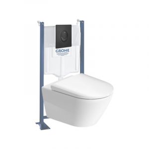 Duravit Pack WC suspendu sans bride D-Neo + bâti support Rapid SL Projet + abattant + plaque noir mat