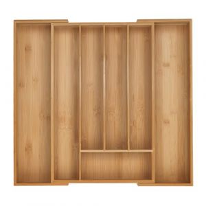 Relaxdays Boîtes à Couverts, Range-Couverts Extensible en Bambou, 5-7 Compartiments, HxLxP: 5 x 30,5-50 x 47 cm, Naturel