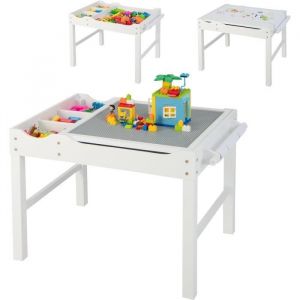 Costway 2 En 1 Table Enfants Avec Plaques Lego, Rangement Cach&eacute;, Plateau R&eacute;versible Avec Rouleau De Papier Pour Dessiner Blanc
