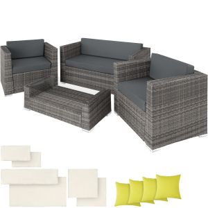 TecTake Salon bas de jardin MUNICH 4 places avec 2 sets de housses, variante 2 - gris