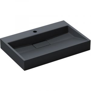 Image de Sogood - Lavabo Suspendu avec Bonde Vasque à Poser Rectangulaire Colossum19 Gris Noir Anthracite Mat 70cm x 46cm x 11cm - Gris Noir Anthracite Mat