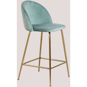 Tabouret Haut en Velours Kana Design SKLUM Doré ?65 cm Vert Sapin 92 - 102,5 cm