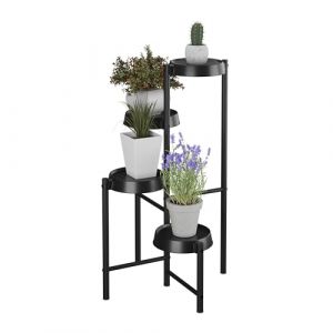 Relaxdays Étagère à Plantes, 4 emplacements, métal et Plastique, H x L x P : 81 x 48 x 49 cm, pour l'intérieur, Noire