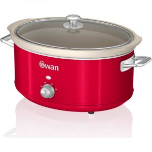 Image de Swan SF17031RNEU Retro Mijoteuse 6,5L Poêle Amovible en Céramique Antiadhésive, Vintage 320W Rouge