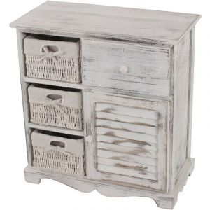 Mendler Commode / table d'appoint / armoire, 3 paniers, 1 tiroir, 60x30x63cm, shabby, vintage, blanc