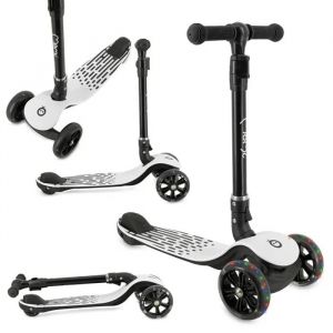 Momi San - Trottinette Enfant Pliable 3 Roues - Led Dans Les Roues - Guidon Réglable 3 Hauteurs - Plateau Antidérapant - Gris