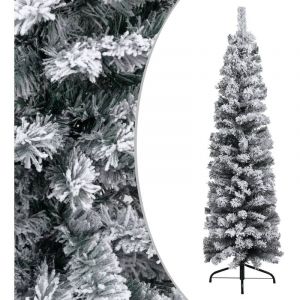 VidaXL Sapin de Noël artificiel mince flocon de neige Vert 150 cm PVC