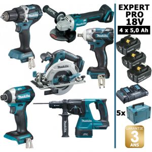 Makita Pack EXPERT PRO BL Motor 18V 6 machines 4 batt 5Ah DDF484 DTD154 DTW285 DGA506 DHR243 DHS680