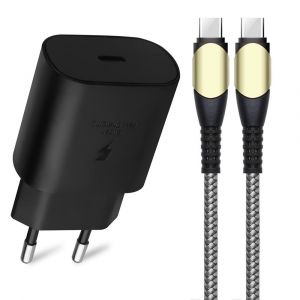 Chargeur Secteur Rapide 25w + Câble Usb-C Vers Usb-C 60w Pour Samsung Galaxy S23 Ultra S23+ S22 5g S22 Plus S21 Fe S21 Ultra - E.F.Connection