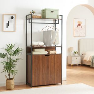 Portant à vêtements Larem avec armoire 180 x 84 x 40 cm noir effet noyer [en.casa]