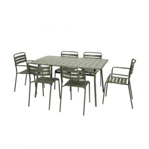 Sweeek Table de jardin pliante métal 2 fauteuils 4 chaises Amelia kaki 1412 x 80 x 725cm