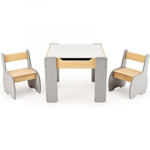 Ensemble Table et Chaises pour Enfants 3PCS avec Plateau Rabattable Dossier Ergonomique 4 en 1 Table Activités Gris