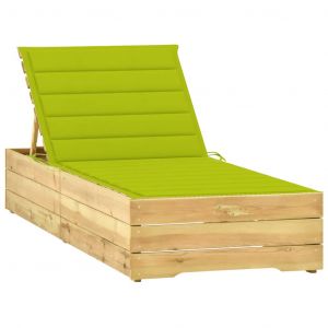 VidaXL Chaise longue avec coussin vert vif Bois de pin imprégné Vert