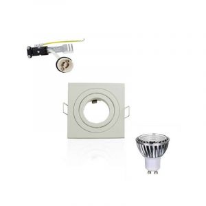 Image de Superled Kit Spot led GU10 5W cob &eacute;quivalent 50W carr&eacute; Dimmable orientable | Blanc Chaud 2700K - Support spot encastrable carr&eacute; orientable blanc per&ccedil;age 80mm
