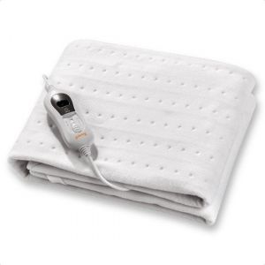 Couverture électrique Goliving - 1 personne - Couverture chauffante - Couverture électrique - 3 niveaux de chaleur - Fonction minuterie - 60 watts - Polyester - 150 x 80 cm - Blanc