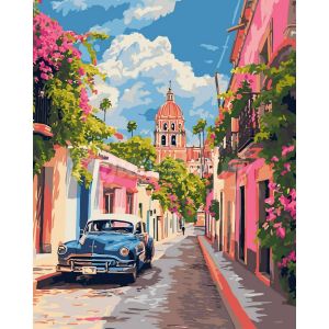 Peinture au num&eacute;ro : Voiture classique &agrave; Mexico - toile tendue sur ch&acirc;ssis