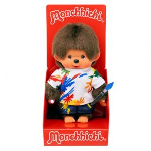 Sekiguchi 203826 - Monchhichi garçon Artiste Original, Peluche d'environ 20 cm en Peluche Marron