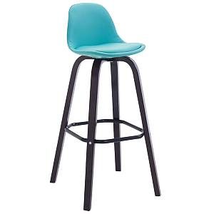 Image de CLP Tabouret de Bar AVIKA Design Classique en Similicuir à 4 Pieds en Bois et Repose-Pieds en Métal | Hauteur d'Assise 74 cm | Pour tout Comptoir dans une Cuisine ou une Salle à manger bleu, Piètement: cappuccino