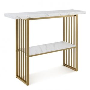 Coast 2 Level Console - table avec aspect marbre 120 x 29,5 x 92,5 cm blanc et or